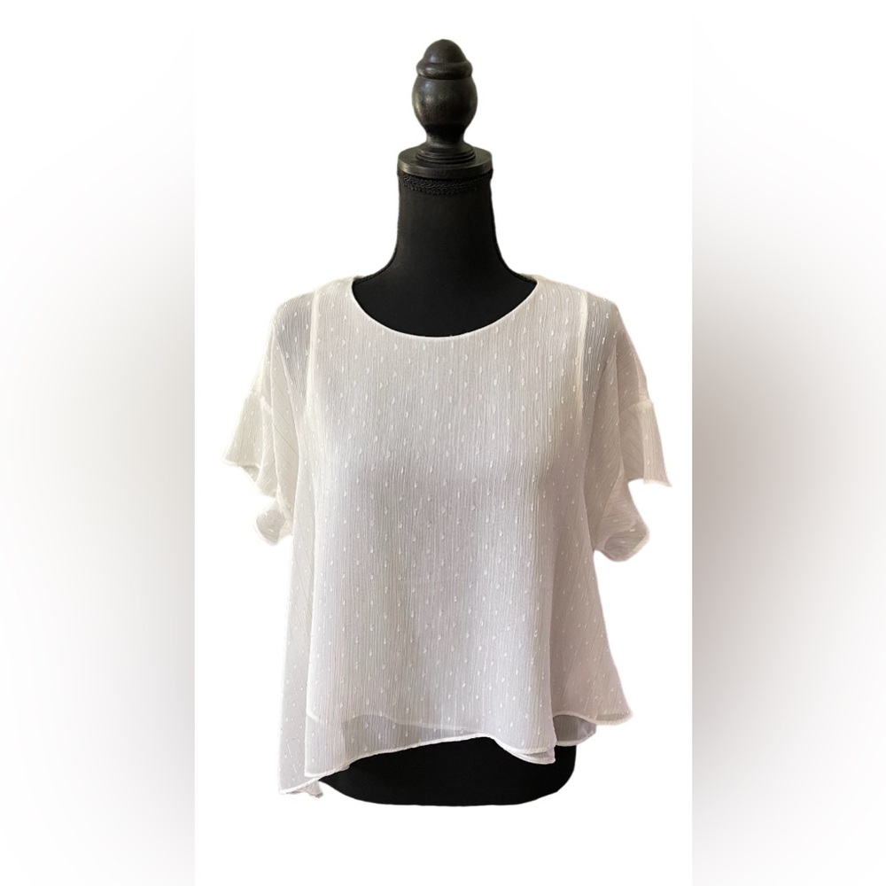 Express: White Flowy Asymmetrical Blouse with Silver Metallic accent